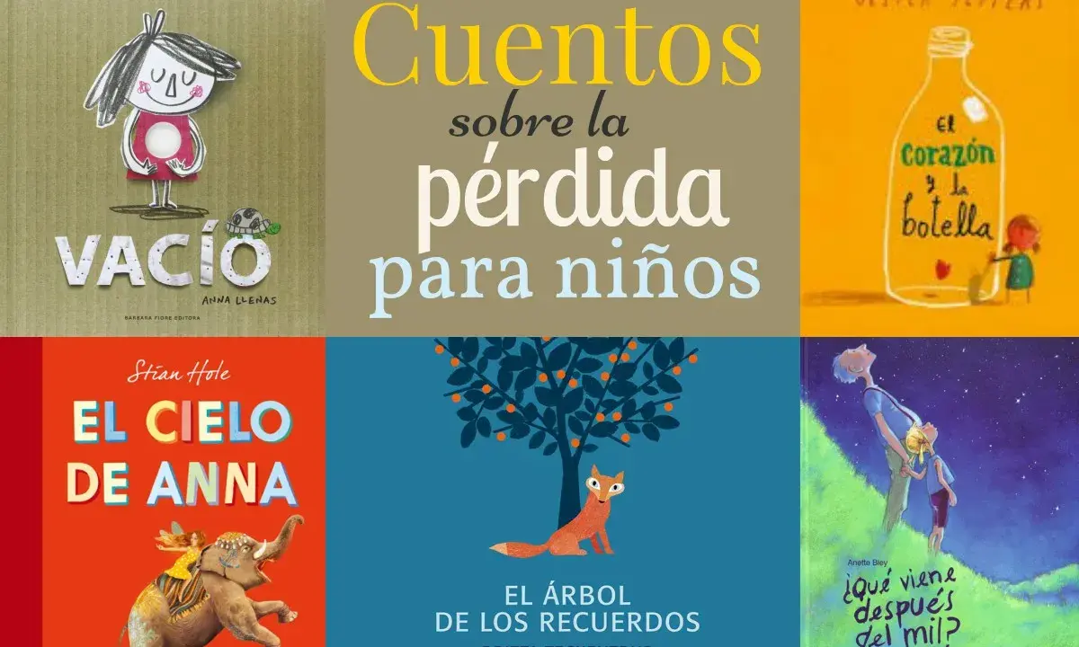 Colección de libros infantiles, incluyendo "Vacío", "El Cielo de Anna" y "El Árbol de los Recuerdos", que abordan temas como la pérdida y la muerte.