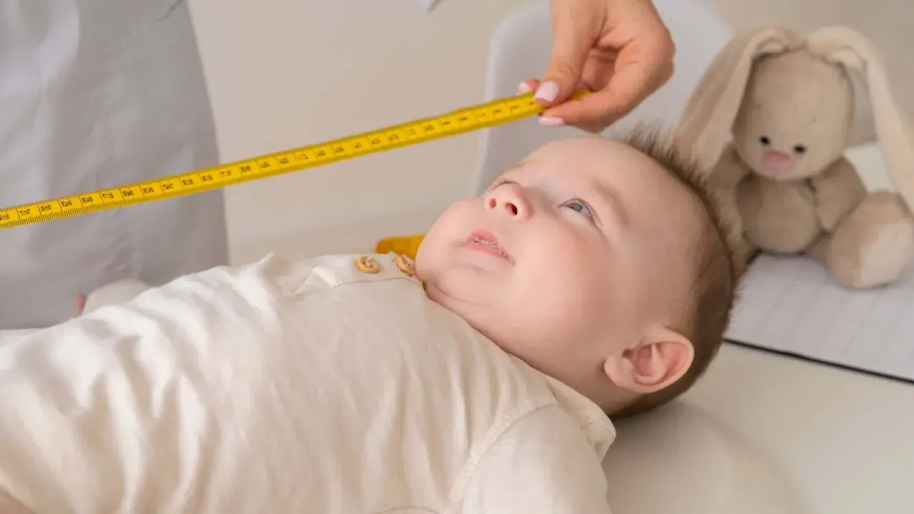 Bebé siendo medido con cinta métrica. El peso de un niño de 2 años es importante para su desarrollo.
