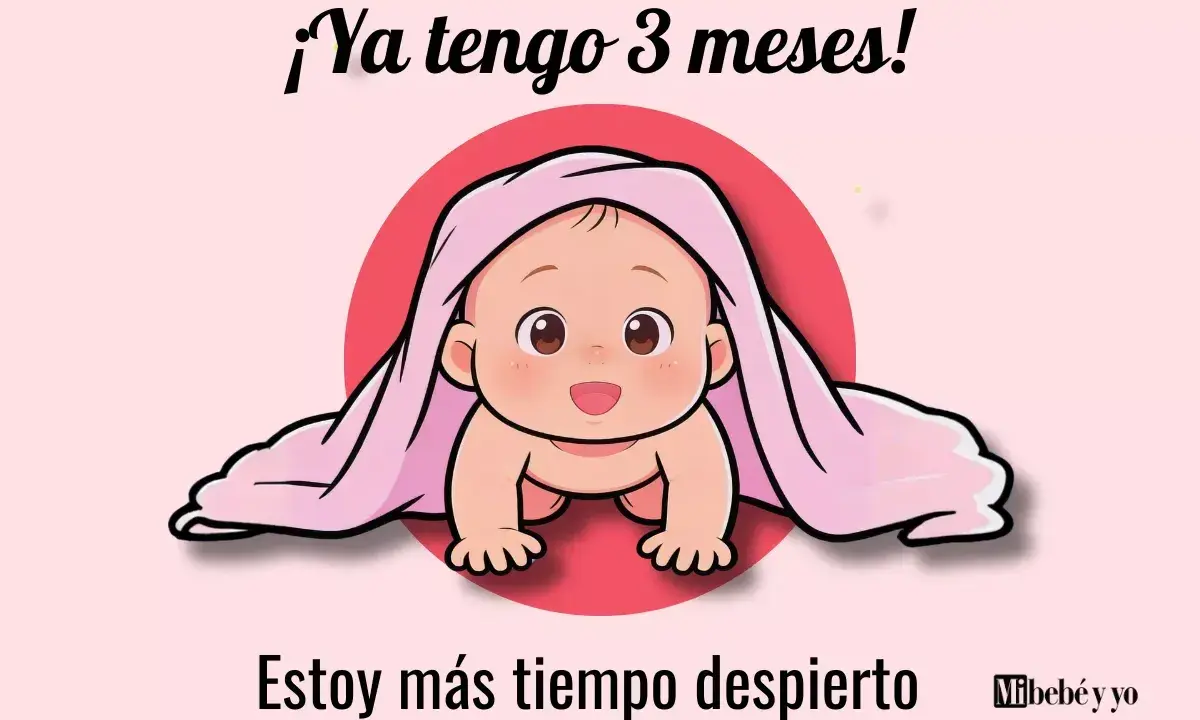 ¡Ya tengo 3 meses! Este bebé de 3 meses está más tiempo despierto, cubierto con una manta rosa.