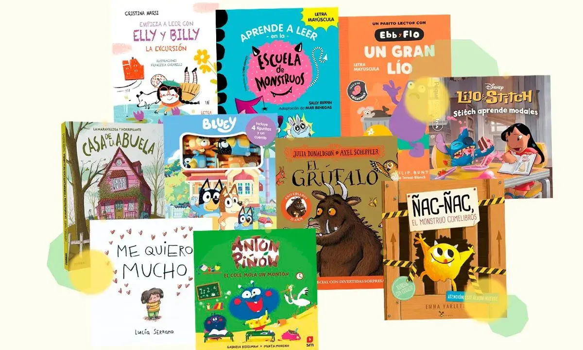 Colección de cuentos para niños de 5 años con personajes como El Grufalo, Stitch y monstruos divertidos.