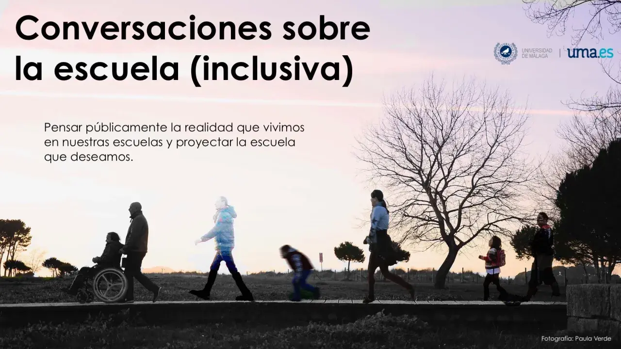 Personas diversas caminando juntas, incluyendo a alguien en silla de ruedas, simbolizando la importancia de las frases de inclusión en la escuela.