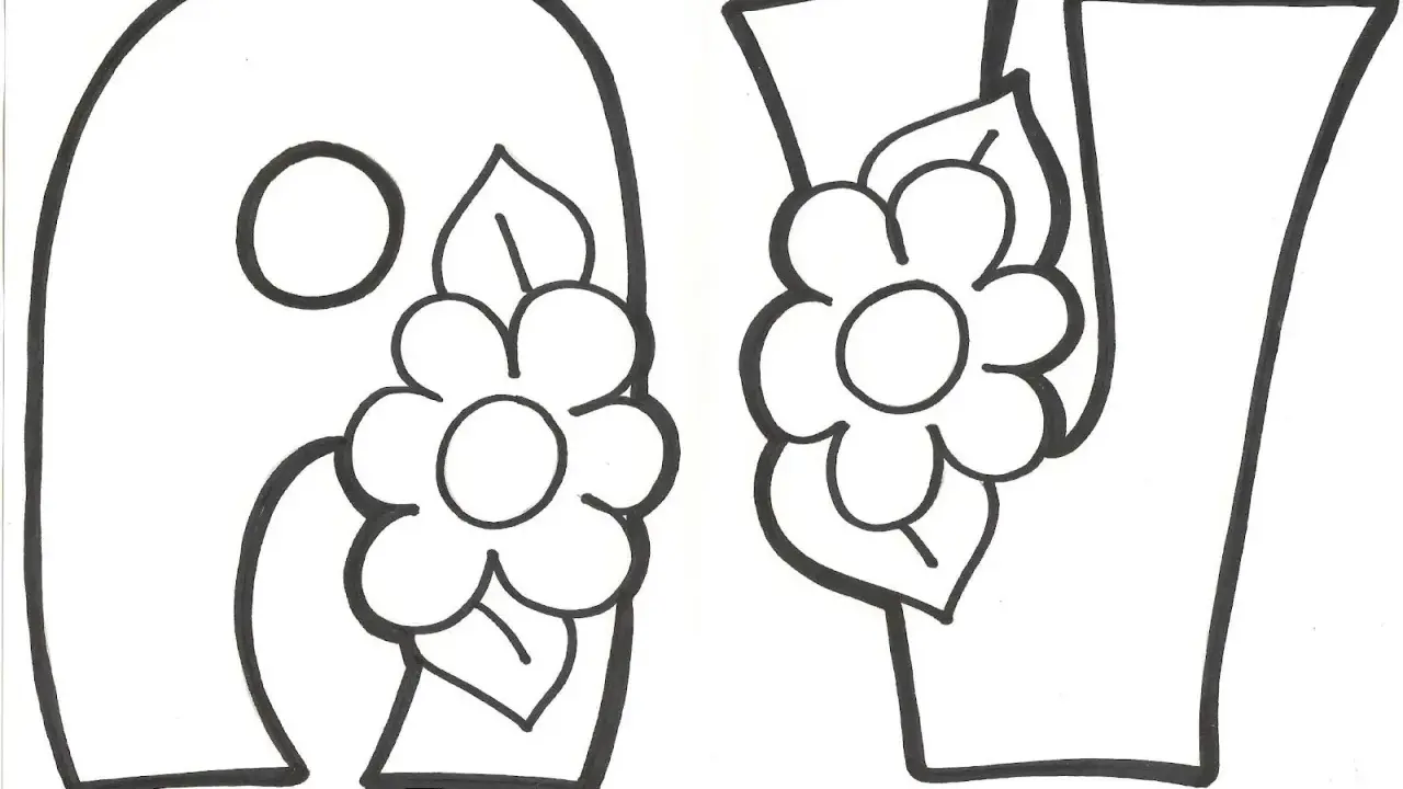 Letras "A" y "V" decoradas con flores, listas para colorear. Ideales para actividades de letras primavera para colorear.
