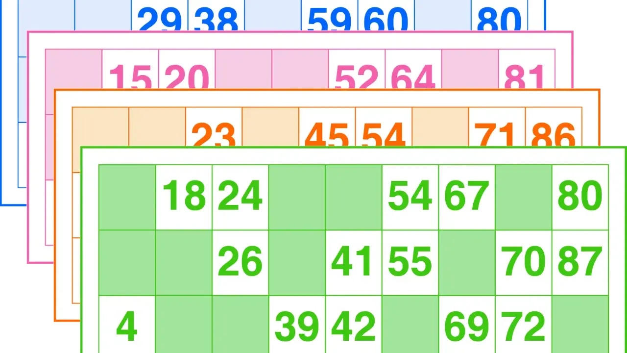 Variados cartones de bingo para imprimir con números en diferentes colores. ¡Listos para la diversión!