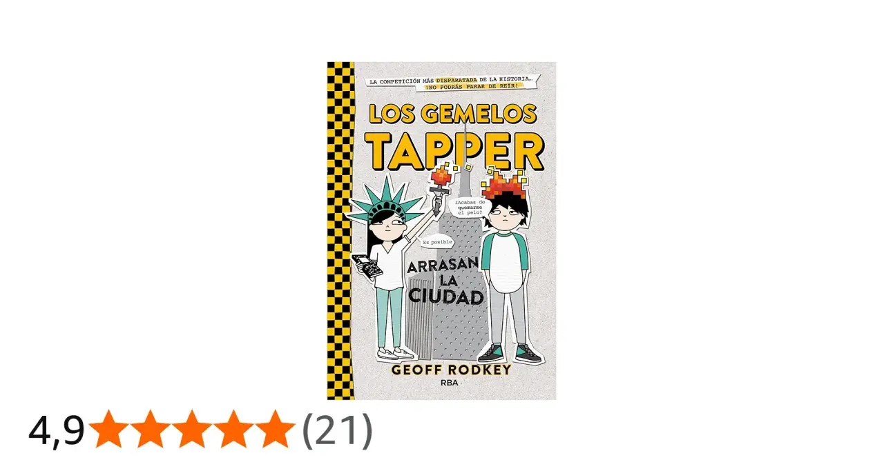 La portada del libro "Los Gemelos Tapper" muestra a dos gemelos frente a la Estatua de la Libertad, listos para arrasar la ciudad.