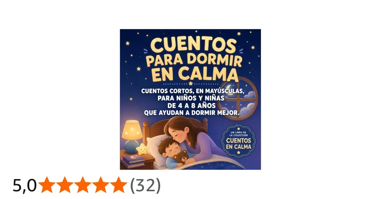 Ilustración de un libro de cuentos relajantes para niños, con una madre besando a su hijo en la cama.