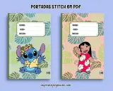 Portadas para trabajos infantiles con Stitch y Lilo. Ideales para organizar las tareas escolares con un toque divertido.