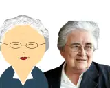 Dos retratos de una mujer mayor con gafas, uno animado y otro real, evocan a pedagogas famosas.