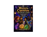 Ilustración de portada de libros de misterio para niños de 10 a 12 años. Cuatro jóvenes detectives investigan pistas brillantes en una calle nocturna.
