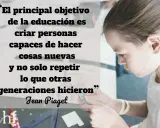 Una niña concentrada, reflejo de una cita sobre la educación: "El principal objetivo de la educación es criar personas capaces de hacer cosas nuevas y no solo repetir lo que otras generaciones hicieron”.