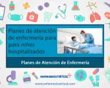 Un niño en cama de hospital recibe atención de una enfermera. El aprendizaje perceptivo de los planes de atención de enfermería para niños hospitalizados se ilustra con iconos médicos.