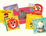 Colección de cuentos para bebés de 3 meses: "Mono Coco", "Cucú León", "El Camión de Bomberos" y más, con ilustraciones coloridas.