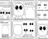 Páginas para colorear de "Mi libro de emociones" con monstruos y niños, ideales para aprender sobre caras y emociones para imprimir.