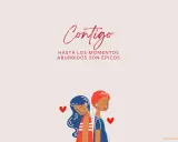 Ilustración con frases de amistad para niños: "Contigo hasta los momentos aburridos son épicos". Dos niñas con auriculares comparten un momento especial.
