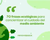 Planeta verde con árboles y el eslogan del medio ambiente para niños: "70 frases ecológicas para concientizar el cuidado del medio ambiente".