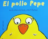 El pollo Pepe, un divertido cuentacuentos para bebés, con su gran pico naranja y ojos curiosos, invita a la lectura.