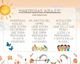 Fichas primavera infantil 5 años: mariposas, pájaros y niños celebran la llegada de la primavera.