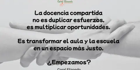 Manos entrelazadas, símbolo de colaboración. Frases sobre diversidad y justicia educativa: "La docencia compartida no es duplicar esfuerzos, es multiplicar oportunidades. Es transformar el aula y la escuela en un espacio más justo.