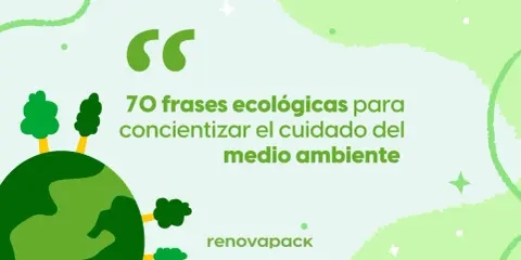 Planeta verde con árboles y el eslogan del medio ambiente para niños: "70 frases ecológicas para concientizar el cuidado del medio ambiente".