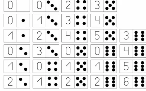 Plantilla domino con fichas de 0 a 6 puntos.