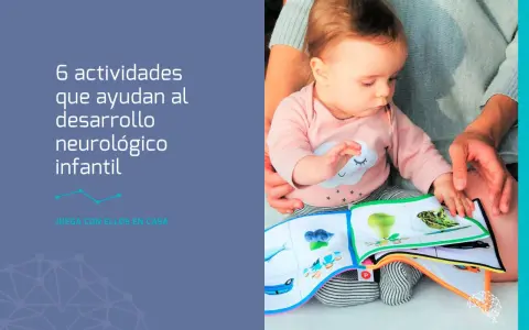 Bebé explorando un libro interactivo, fomentando el desarrollo neurológico infantil. ¡Juega con ellos en casa!