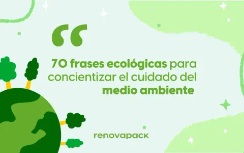 Planeta verde con árboles y el eslogan del medio ambiente para niños: "70 frases ecológicas para concientizar el cuidado del medio ambiente".