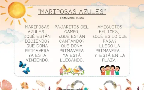 Fichas primavera infantil 5 años: mariposas, pájaros y niños celebran la llegada de la primavera.