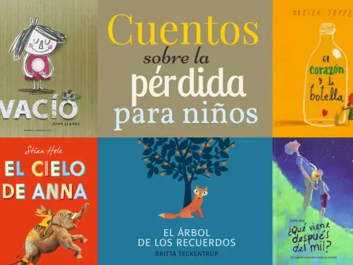 Colección de libros infantiles, incluyendo "Vacío", "El Cielo de Anna" y "El Árbol de los Recuerdos", que abordan temas como la pérdida y la muerte.