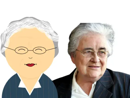 Dos retratos de una mujer mayor con gafas, uno animado y otro real, evocan a pedagogas famosas.