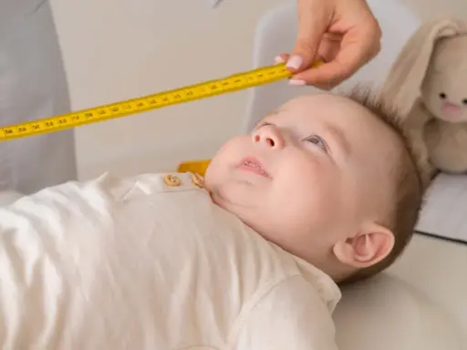 Bebé siendo medido con cinta métrica. El peso de un niño de 2 años es importante para su desarrollo.