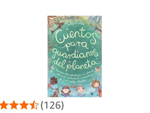 Libro infantil "Cuentos para guardianes del planeta", con ilustraciones de niños y animales, que inspira sobre el medio ambiente y la sostenibilidad.