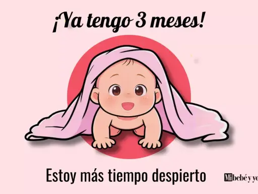 ¡Ya tengo 3 meses! Este bebé de 3 meses está más tiempo despierto, cubierto con una manta rosa.