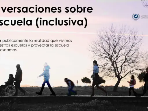 Personas diversas caminando juntas, incluyendo a alguien en silla de ruedas, simbolizando la importancia de las frases de inclusión en la escuela.