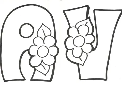 Letras "A" y "V" decoradas con flores, listas para colorear. Ideales para actividades de letras primavera para colorear.