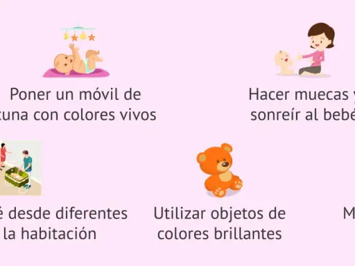Estimula a un bebé de 4 meses con móviles, sonrisas, objetos brillantes y cuentos.