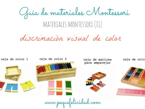 Guía de materiales Montessori: cajas de colores y matices para actividades sensoriales para niños.