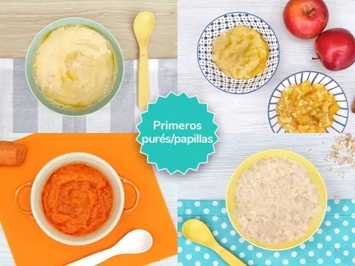 Primeros purés para un bebé de 1 mes: zanahoria, manzana y avena.