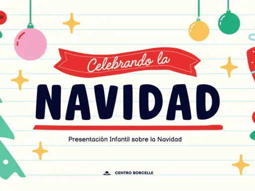 Ilustración festiva con árbol de Navidad, regalos y adornos. Ideas para portadas de Navidad fáciles y divertidas.