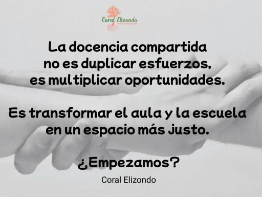 Manos entrelazadas, símbolo de colaboración. Frases sobre diversidad y justicia educativa: "La docencia compartida no es duplicar esfuerzos, es multiplicar oportunidades. Es transformar el aula y la escuela en un espacio más justo.