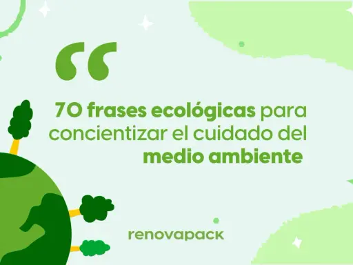 Planeta verde con árboles y el eslogan del medio ambiente para niños: "70 frases ecológicas para concientizar el cuidado del medio ambiente".