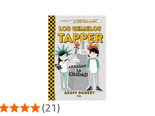 La portada del libro "Los Gemelos Tapper" muestra a dos gemelos frente a la Estatua de la Libertad, listos para arrasar la ciudad.