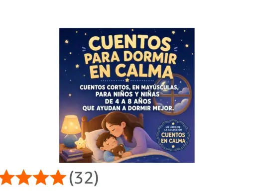 Ilustración de un libro de cuentos relajantes para niños, con una madre besando a su hijo en la cama.