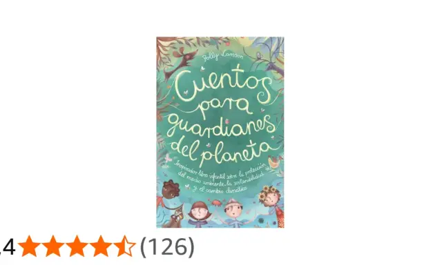 Libro infantil "Cuentos para guardianes del planeta", con ilustraciones de niños y animales, que inspira sobre el medio ambiente y la sostenibilidad.