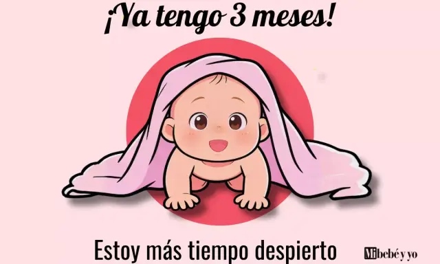 ¡Ya tengo 3 meses! Este bebé de 3 meses está más tiempo despierto, cubierto con una manta rosa.