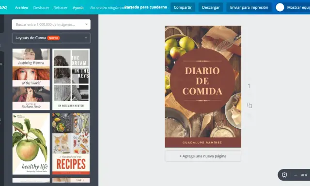 Portada de "Diario de Comida" con manzanas, harina y utensilios de cocina.
