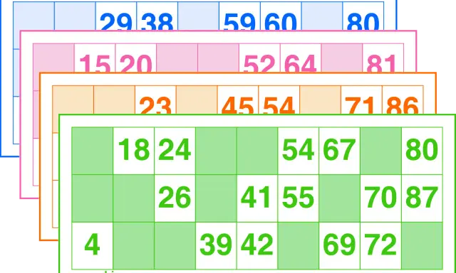 Variados cartones de bingo para imprimir con números en diferentes colores. ¡Listos para la diversión!