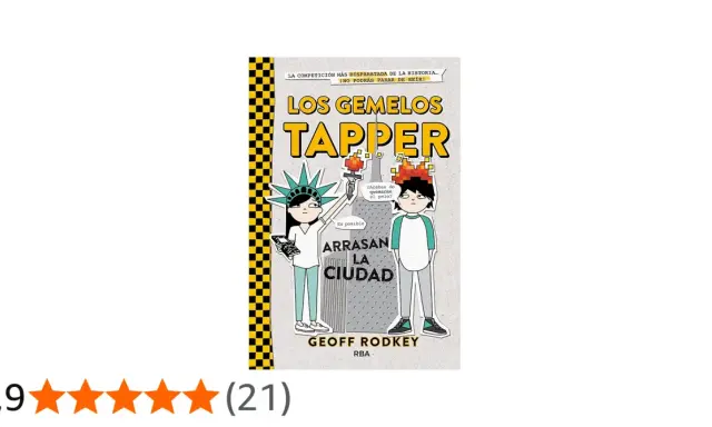 La portada del libro "Los Gemelos Tapper" muestra a dos gemelos frente a la Estatua de la Libertad, listos para arrasar la ciudad.