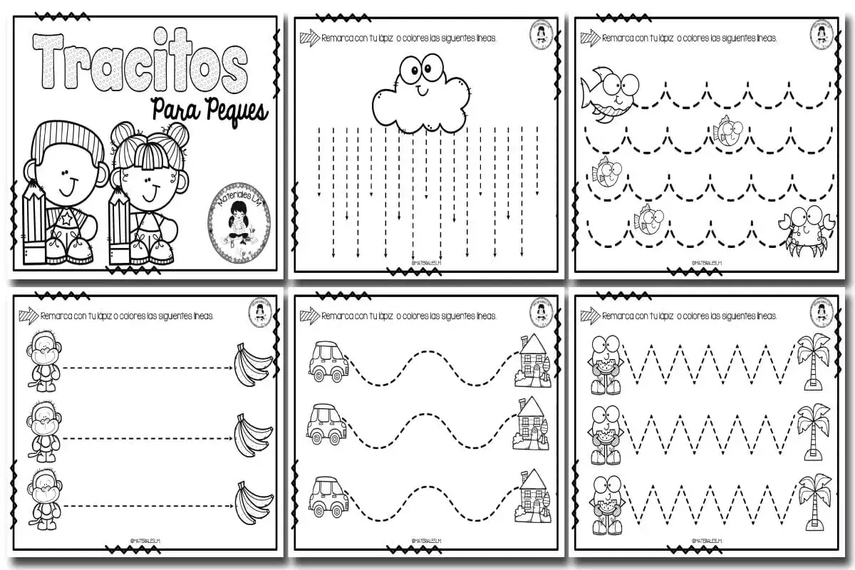 Actividades para imprimir: tracitos para peques con l&iacute;neas rectas y curvas. &iexcl;A dibujar y colorear!