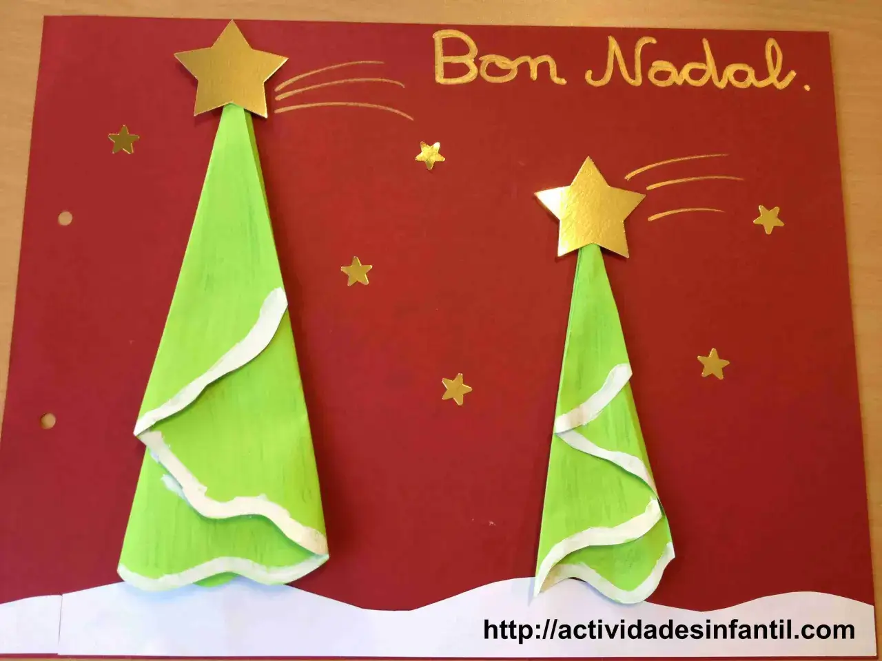 Dos &aacute;rboles de Navidad verdes con estrellas doradas y 