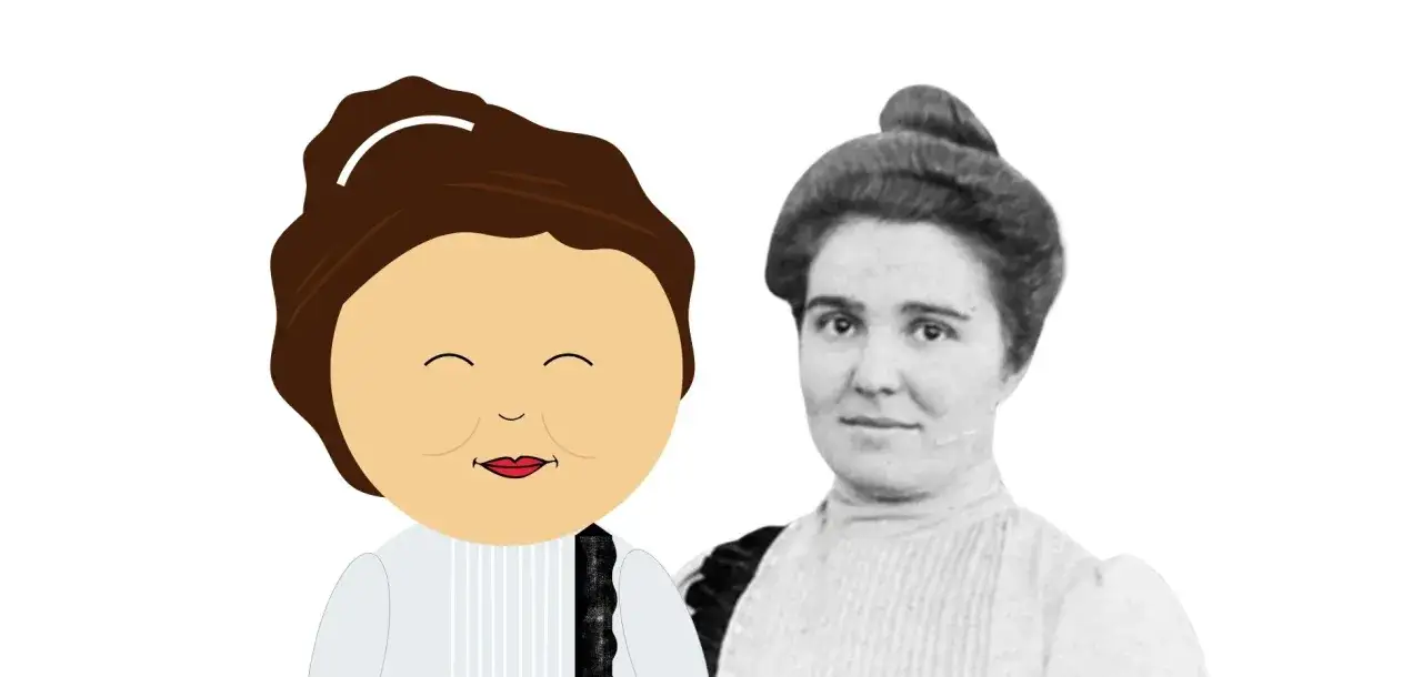 Dos pedagogas famosas: una caricatura sonriente y una foto hist&oacute;rica de una mujer con el cabello recogido.