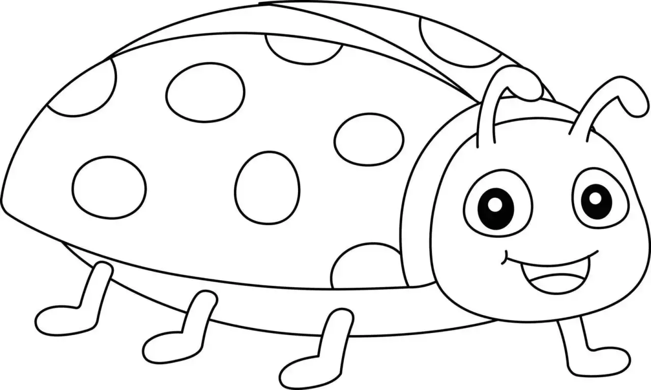 Mariquita sonriente, lista para ser coloreada. Un diseño de animales de primavera para colorear, perfecto para los niños.